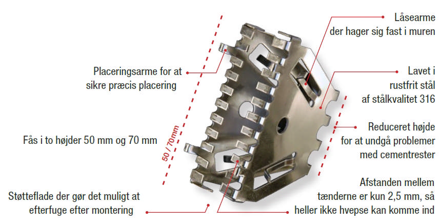 Studsfugeventil i A4 stål. 14x49 mm. Bee-Biter