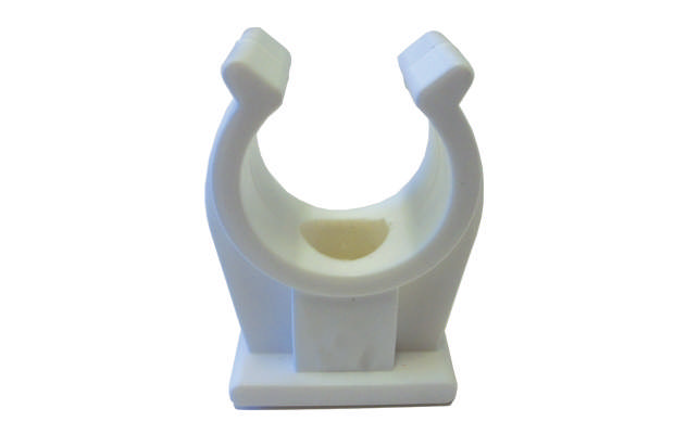 Plastklemrørbærer 8-28 mm m/M6 gevind hvid