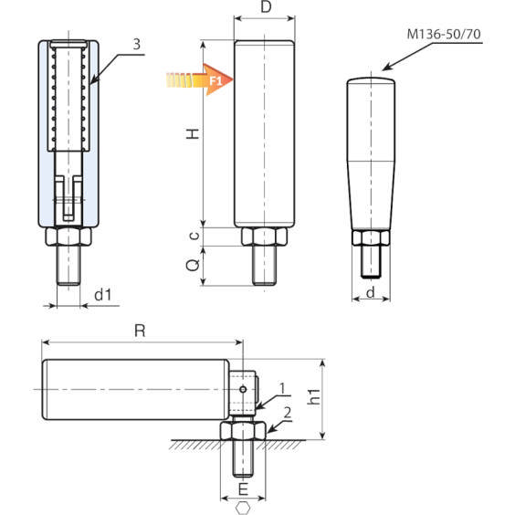 Vippebart ballegreb 70 mm M8