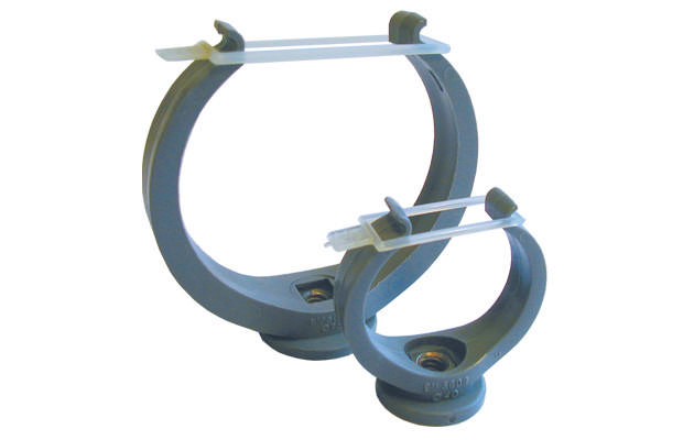 Grå Plastrørbærer m/låsebøjle M7 gevind 20-110 mm